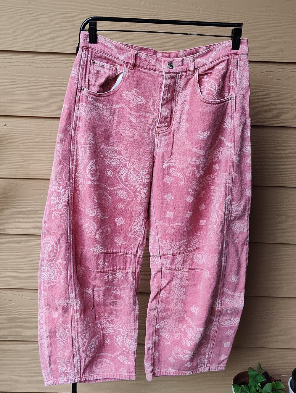 Dusty Rose Bandana Print Barrel Jeans